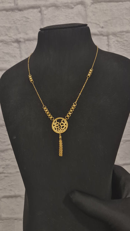 Gold Pendant Necklace with a Tassel Drop 21KT - FKJNKL21KM12261