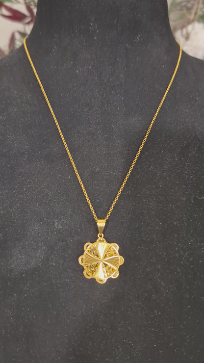 Gold Necklace (Chain with Flower Shaped Pendant) 21KT - FKJNKL21KM11858