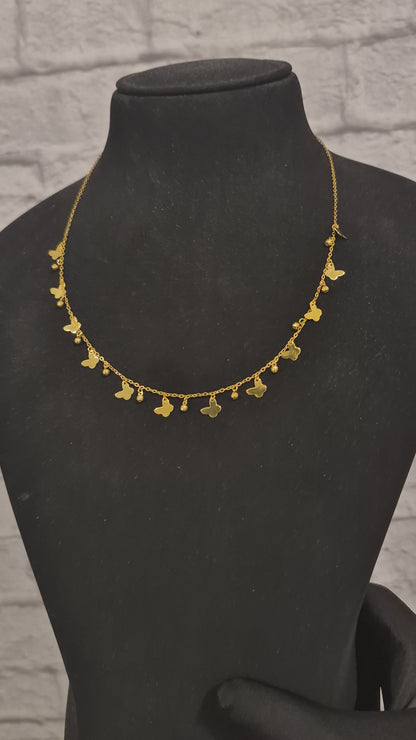 Gold Butterfly Charm Station Necklace 21KT - FKJNKL21KM12257