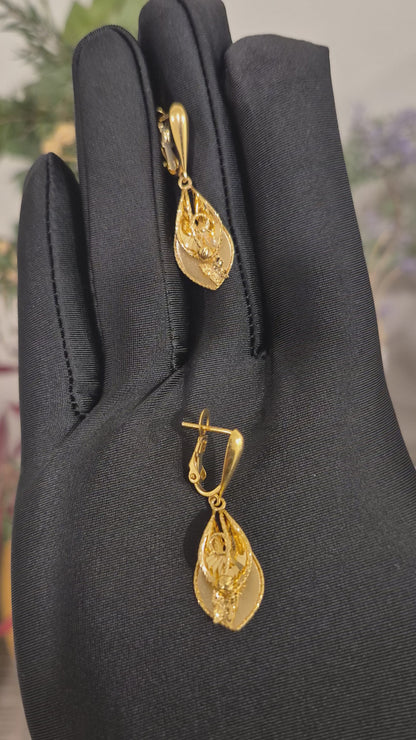 Gold Hanging Earrings 21KT - FKJERN21KM11846