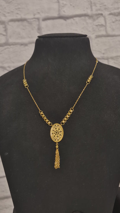 Gold Pendant Necklace with a Tassel Drop 21KT - FKJNKL21KM12262