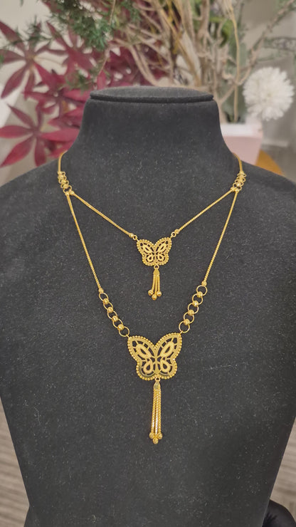 Gold Butterfly Shaped Layer Necklace 21KT - FKJNKL21KM11834