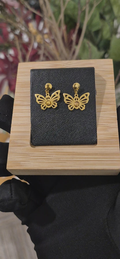 Gold Cut Out Butterfly Earrings 21KT - FKJERN21KM11532
