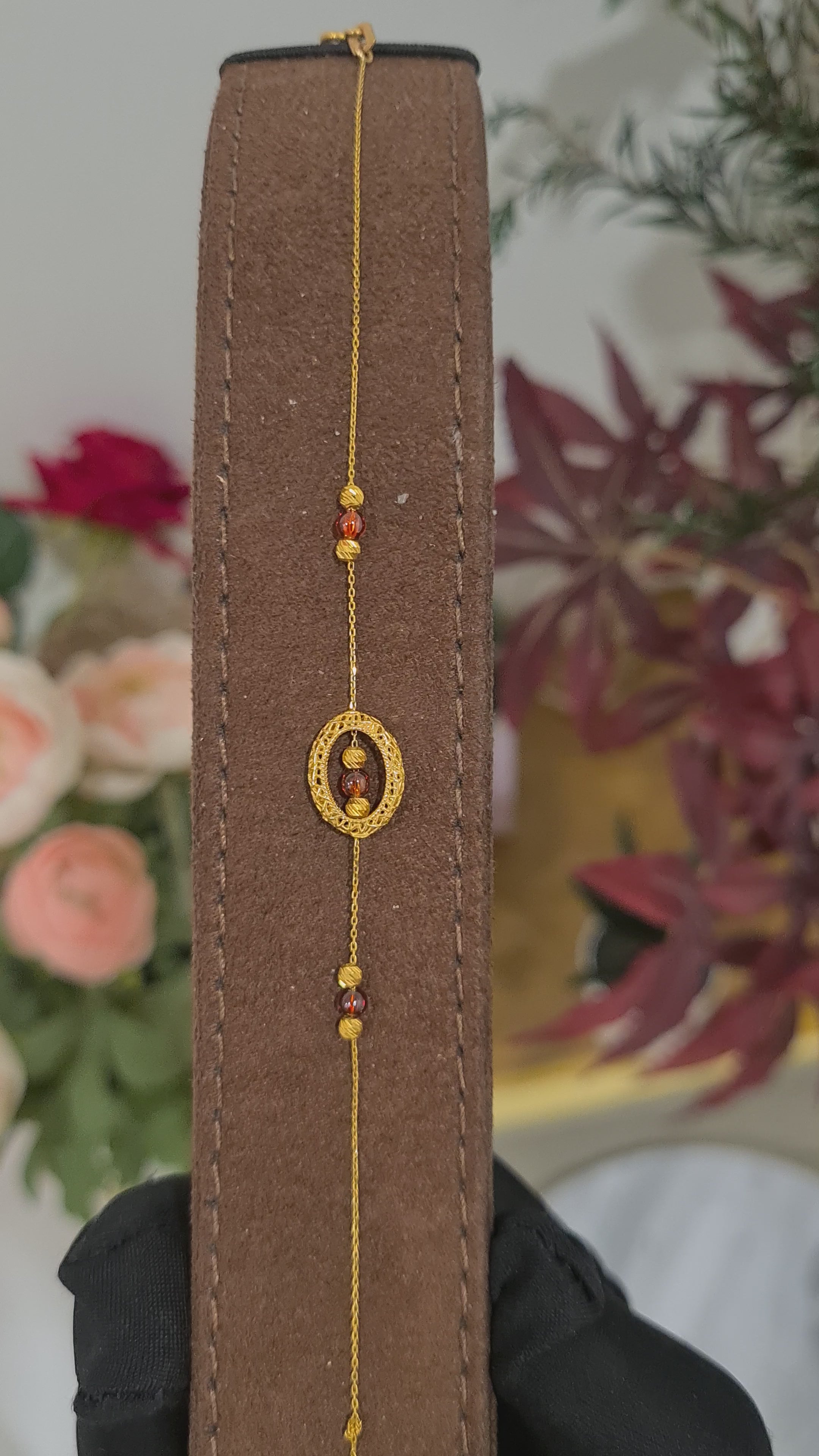 Gold Beaded Red Accent Bracelet 21KT - FKJBRL21KM10520