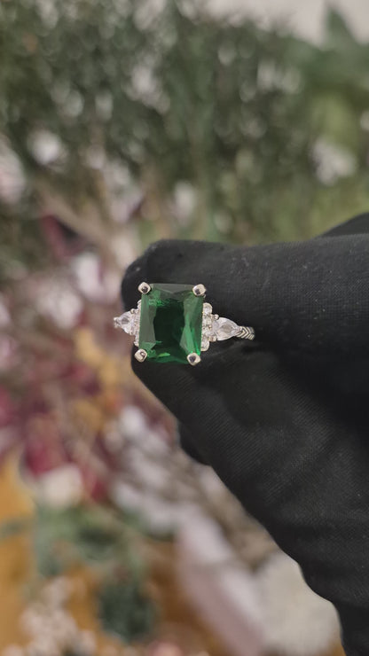 Sterling Silver 925 Green Stone Ring - FKJRNSL11006