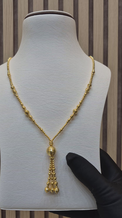 Gold Tassel Bead Drop Necklace 21KT - FKJNKL21KM10331
