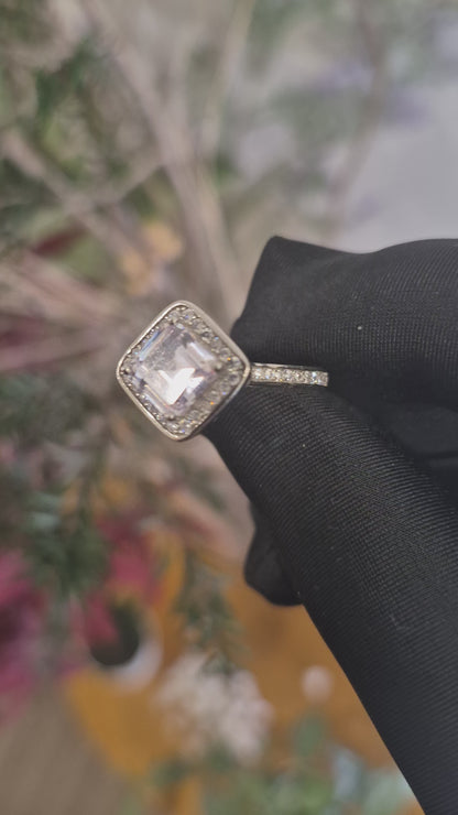 Sterling Silver 925 Princess Cut Halo Ring - FKJRNSLM12308