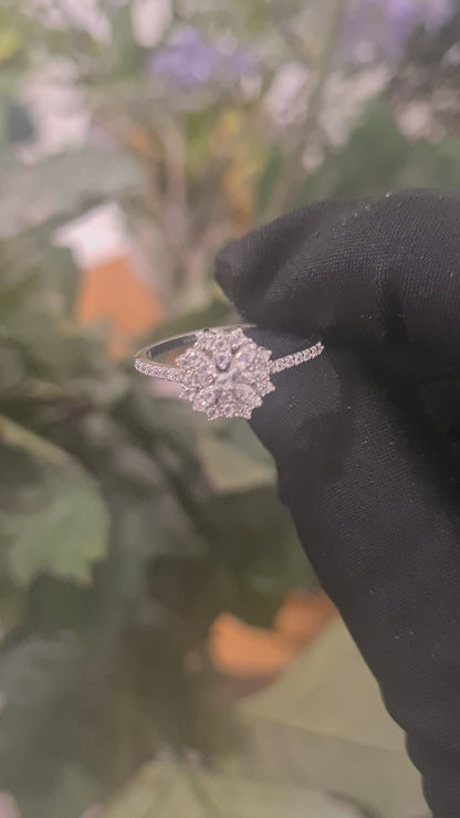 Sterling Silver 925 Bloom Halo Ring - FKJRNSL10804