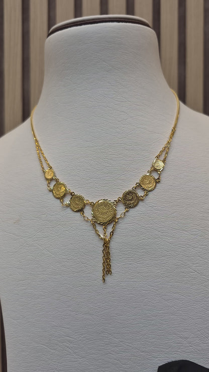 Gold Turkish Lira Tassel Necklace 21KT - FKJNKL21KM10364
