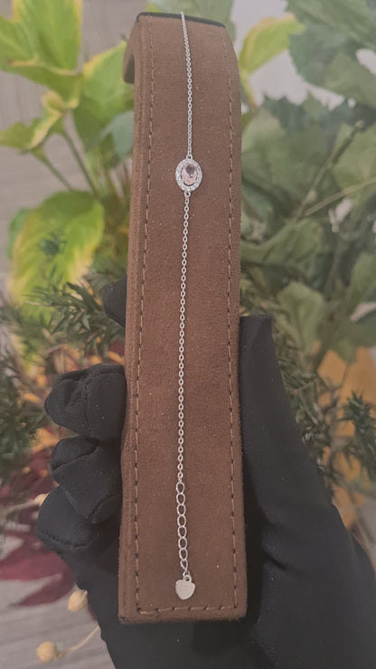 Sterling Silver 925 Oval Pink Gem Bracelet - FKJBRLSL10704