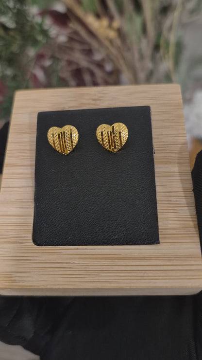 Gold Heart Shaped Earrings 21KT - FKJERN21KM12066
