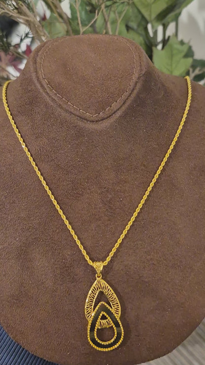 Gold Layered Teardrop Necklace 21KT - FKJNKL21KM11446