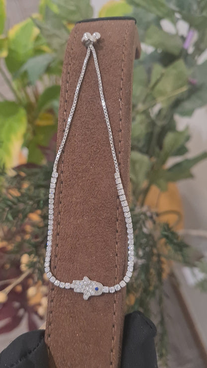 Sterling Silver 925 Hamsa Evil Eye Bracelet - FKJBRLSL10694