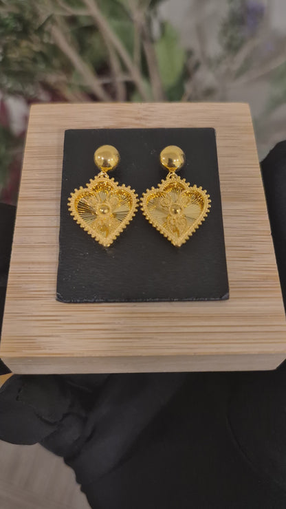 Gold Heart Drop Earrings 21KT - FKJERN21KM11650
