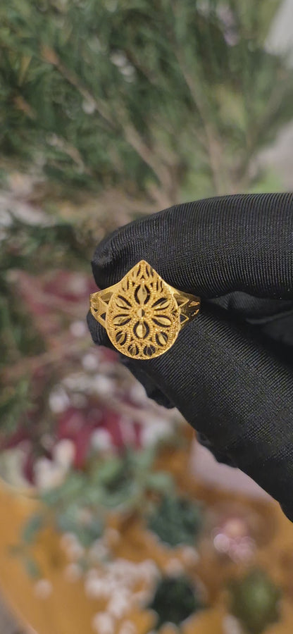 Gold Floral Drop Ring 21KT - FKJRN21KM11205