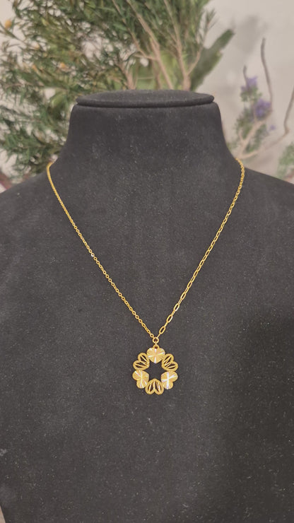 Gold Necklace (Chain with Floral Heart Pendant) 21KT - FKJNKL21KM12038