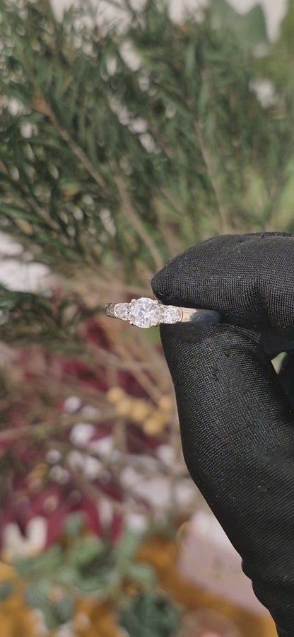 Sterling Silver 925 Triple Stone Ring - FKJRNSL11076