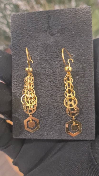 Gold Dangle Circle Earrings 21KT - FKJERN21KM10915