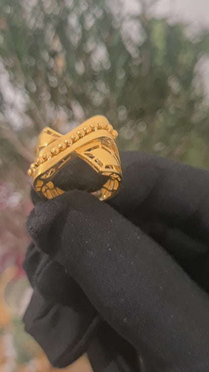 Gold Crossover Filigree Ring 21KT - FKJRN21KM10896