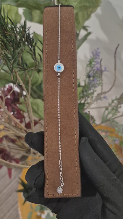 Sterling Silver 925 Protective Evil Eye Bracelet - FKJBRLSLM12334