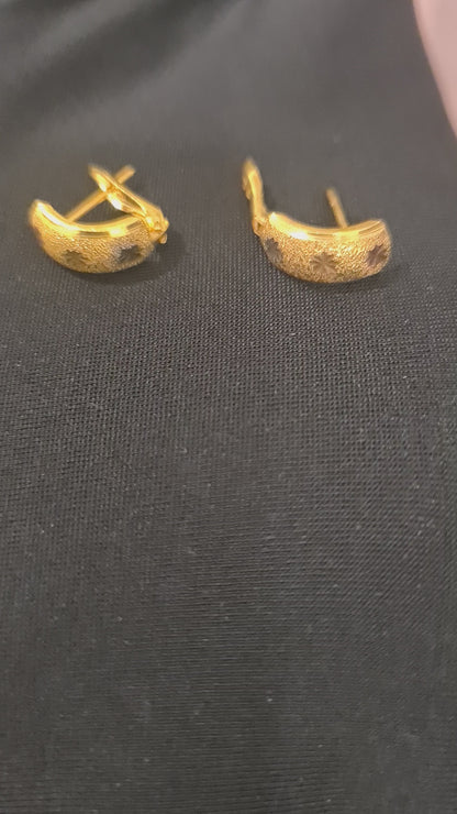 Gold Tri-Tone Star Earrings 21KT - FKJERN21KM10863