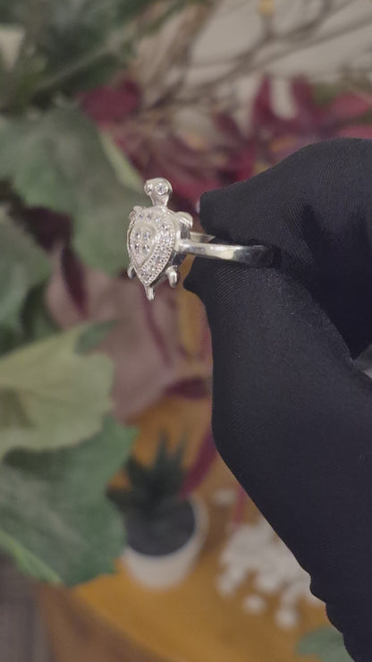 Sterling Silver 925 Sparkling Sea Turtle Ring in Silver Finish Ring - FKJRNSLM12296