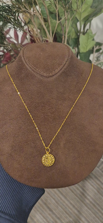 Gold Coin Medallion Necklace 21KT - FKJNKL21KM11344