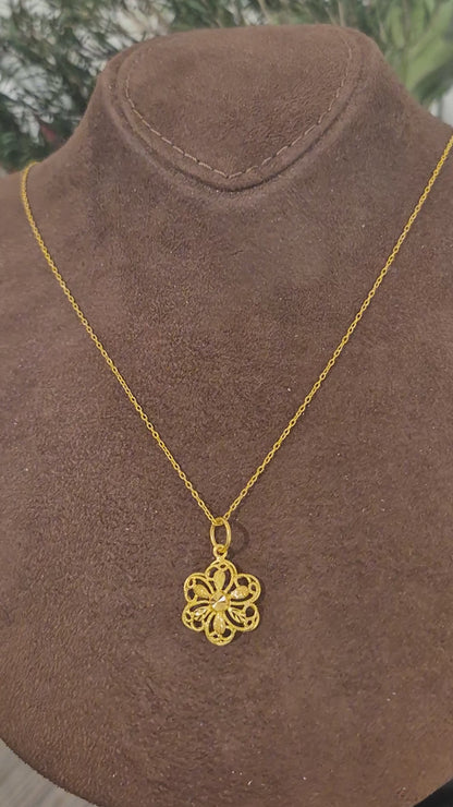 Gold Ornate Floral Necklace 21KT - FKJNKL21KM11444