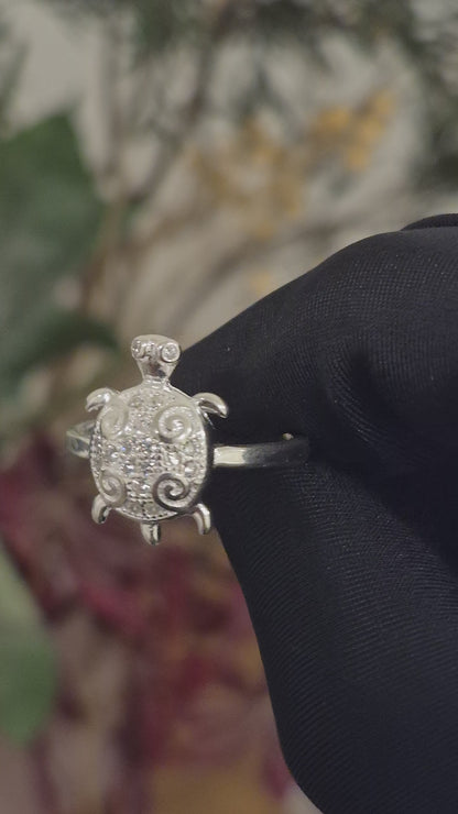 Sterling Silver 925 Sea Turtle Ring with Spiral Shell Design Ring - FKJRNSLM12298