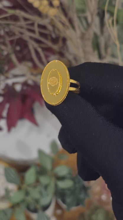 Gold Rose Engraved Ring 21KT - FKJRN21KM11968