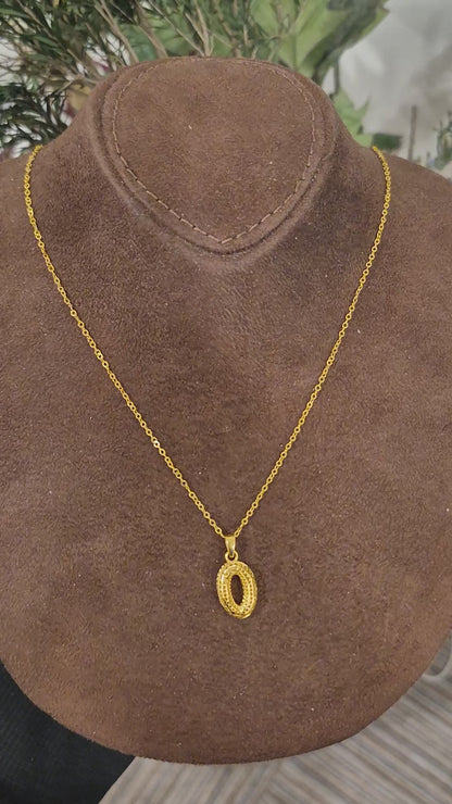 Gold Textured Oval Necklace 21KT - FKJNKL21KM11293