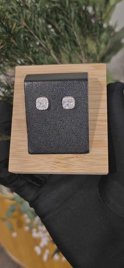 Sterling Silver 925 Square Halo Earrings - FKJERNSL11106