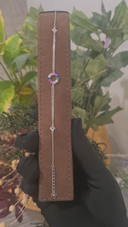 Sterling Silver 925 Rainbow Ring Bracelet - FKJBRLSL10702