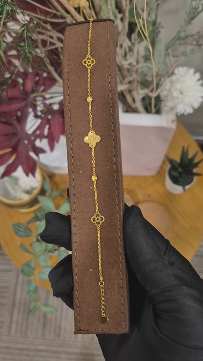 Gold Clover Leaf Bracelet 21KT - FKJBRL21KM12164
