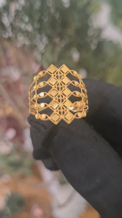 Gold Filigree Grid Ring 21KT - FKJRN21KM10881