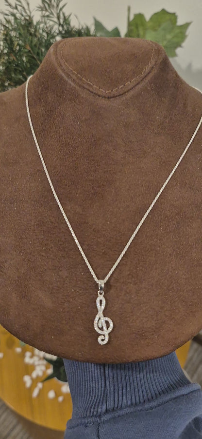 Sterling Silver 925 Treble Clef Necklace (Chain with Pendant) - FKJNKLSL11096