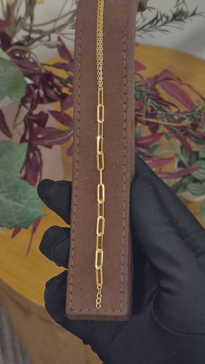 Gold Elongated Paperclip Link Bracelet 21KT - FKJBRL21KM12252