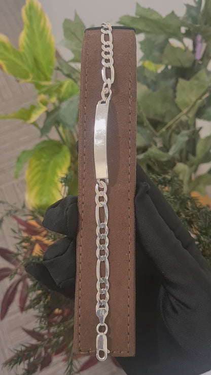 Sterling Silver 925 Figaro Plate Bracelet - FKJBRLSL10679