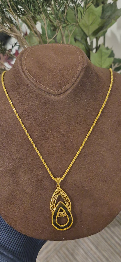Gold Layered Teardrop Necklace 21KT - FKJNKL21KM11446