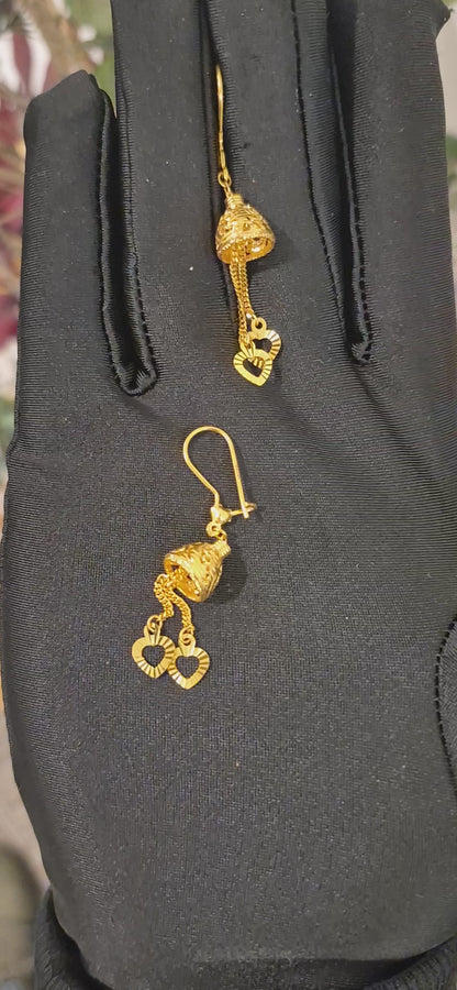 Gold Heart Drop Earrings 21KT - FKJERN21KM11377
