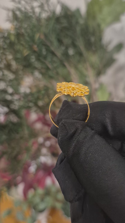 Gold Floral Statement Ring 21KT - FKJRN21KM11656
