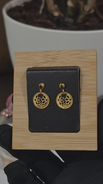 Gold Floral Cutwork Earrings 21KT - FKJERN21KM12239