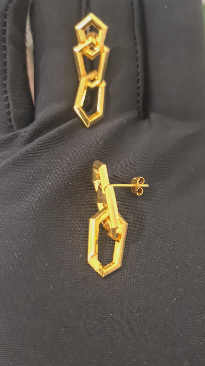 Gold Hex-Link Earrings 21KT - FKJERN21KM10869