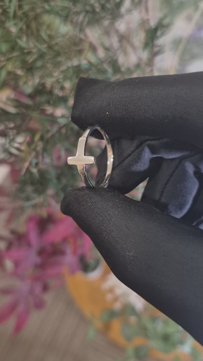 Sterling Silver 925 Minimal Cross Band Ring - FKJRNSLM12307