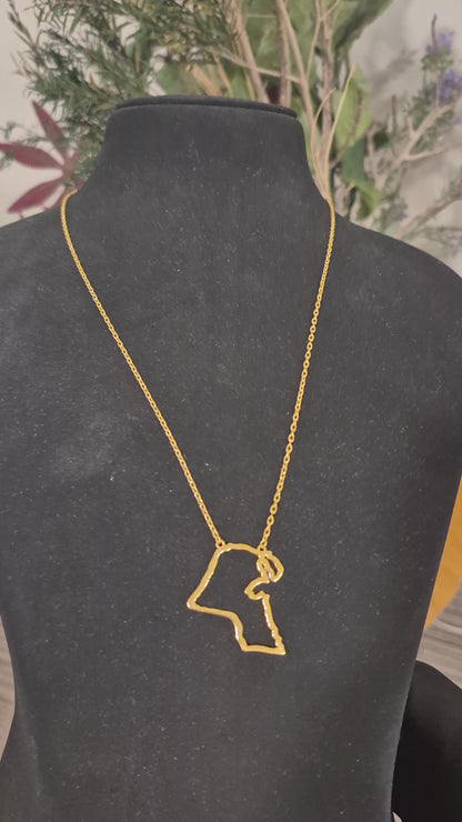 Gold Kuwait Map Shaped Necklace 21KT - FKJNKL21KM11915