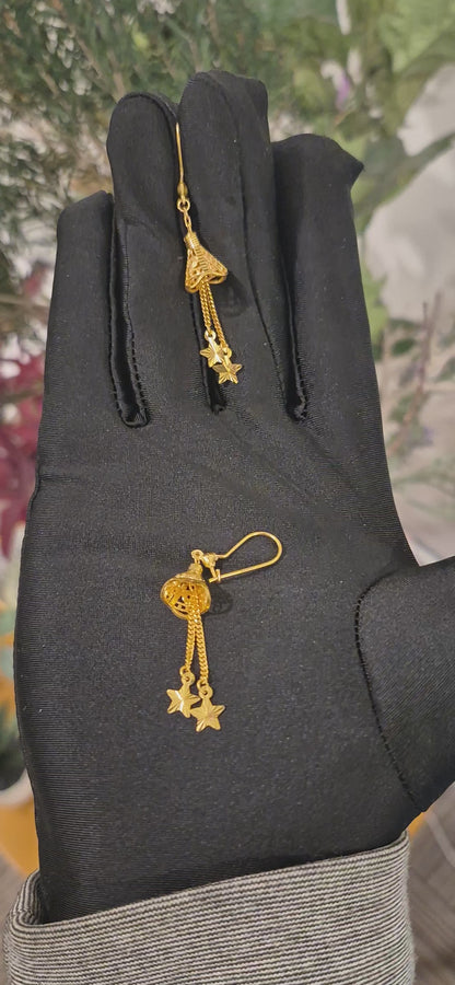 Gold Star Drop Earrings 21KT - FKJERN21KM11397