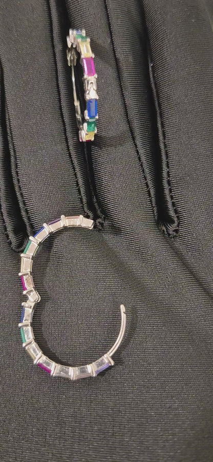 Sterling Silver 925 Multicolor Hoop Earrings - FKJERNSL11087