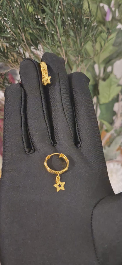 Gold Star Drop Earrings 21KT - FKJERN21KM11271