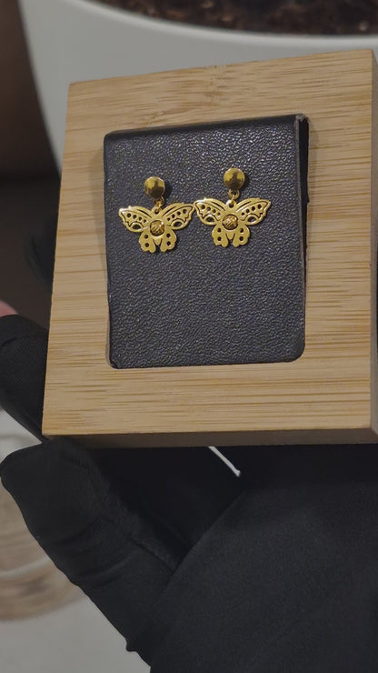 Gold Butterfly Cutwork Earrings 21KT - FKJERN21KM12245