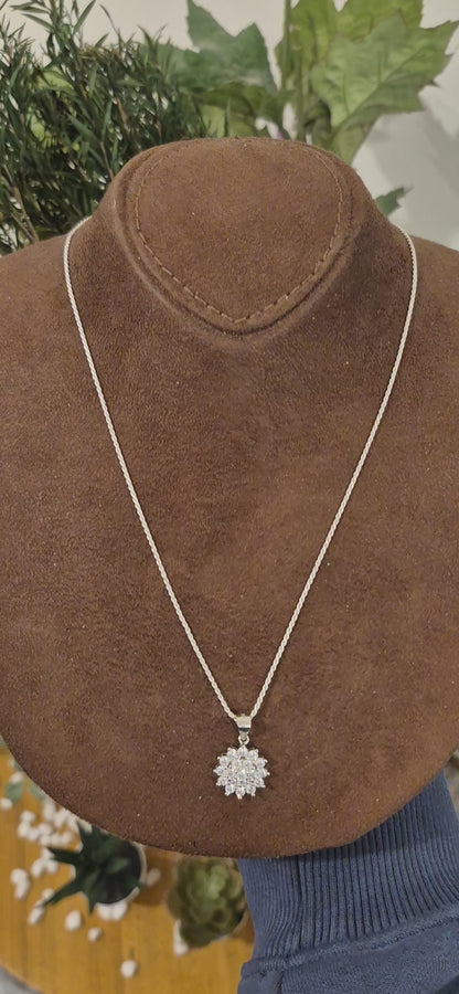 Sterling Silver 925 Cluster Flower Necklace (Chain with Pendant) - FKJNKLSL11090